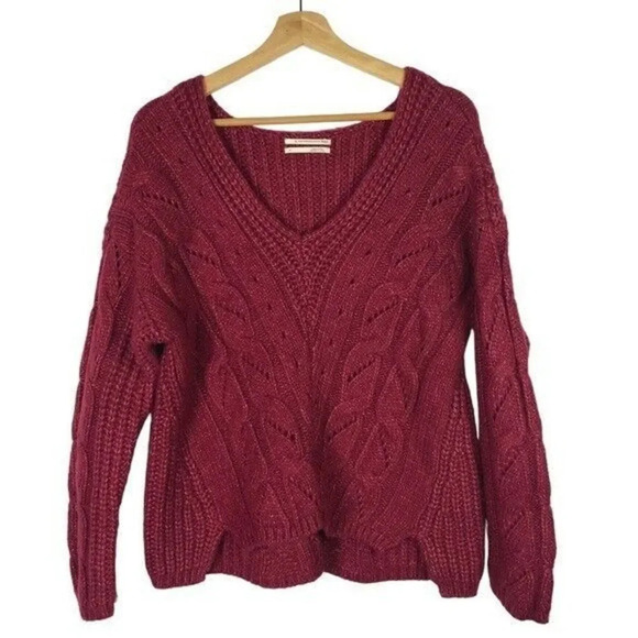 Anthropologie Ramona Violet Red Cable Knit Slouchy Sweater S - Picture 3 of 5